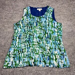 Coldwater‎ Creek Women's Blue Green Abstract Print Sleeveless Ruffled Top Sz.M